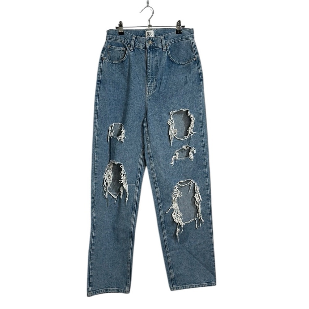 UO BDG High Rise Baggy Blue Light Wash Deconstructed Jeans Sz 29